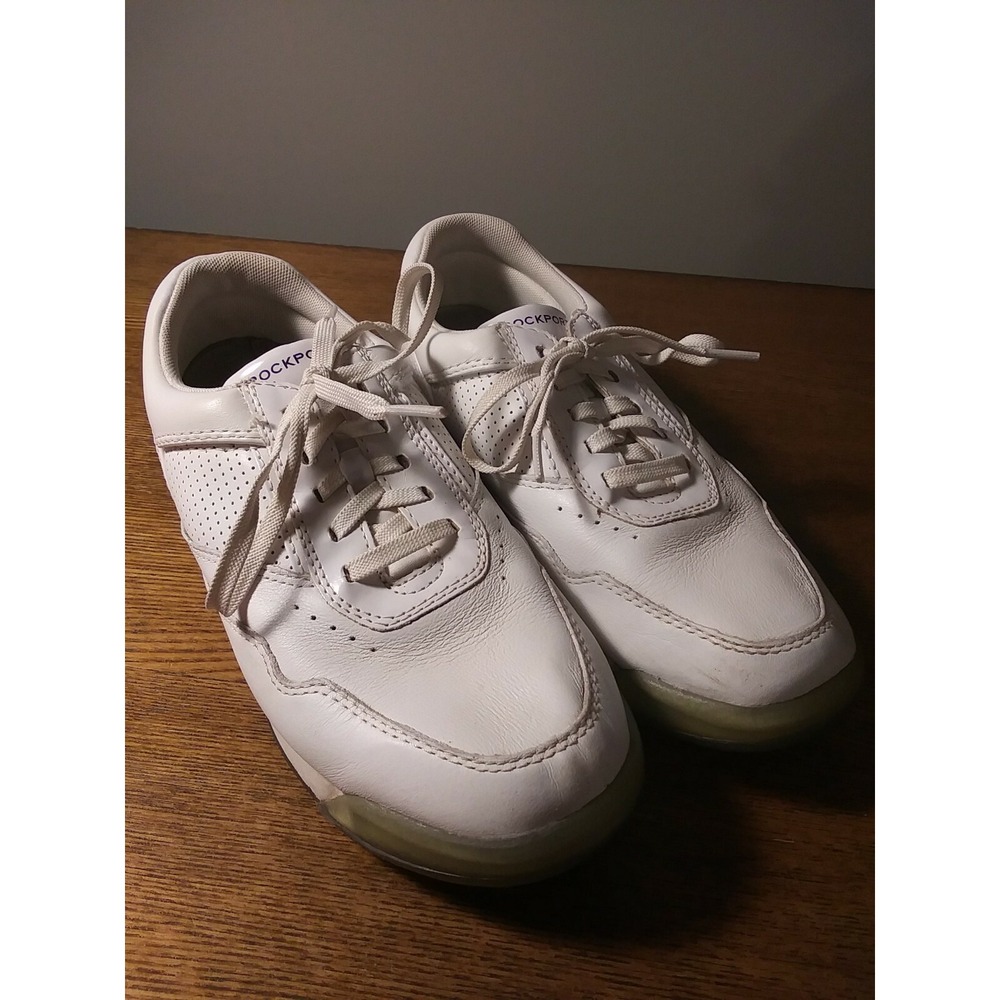 Rockport Women's Lace Up White Leather APW2614Y Tennis Walking Shoes Sz 8.5